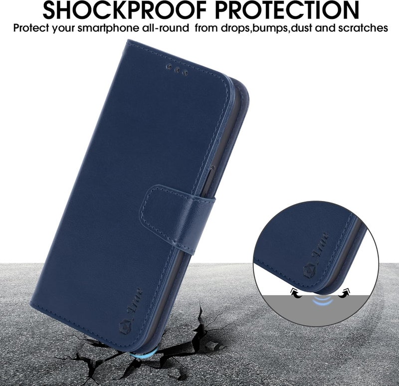 Arae Compatible with iPhone 15 Pro Max Case with Card Holder and Wrist Strap Wallet Flip Cover for iPhone 15 Pro Max 6.7 inch,Blue - Image 5